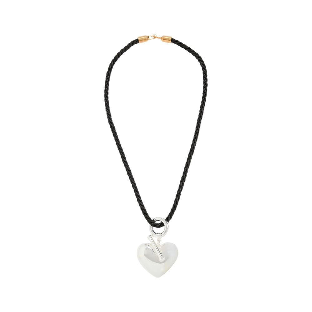 TIMELESS PEARLY Black Cord Necklace with Silver Heart